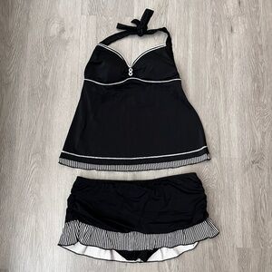 24 & Ocean 2-Piece Tankini & Swim Skirt Set, Black/White